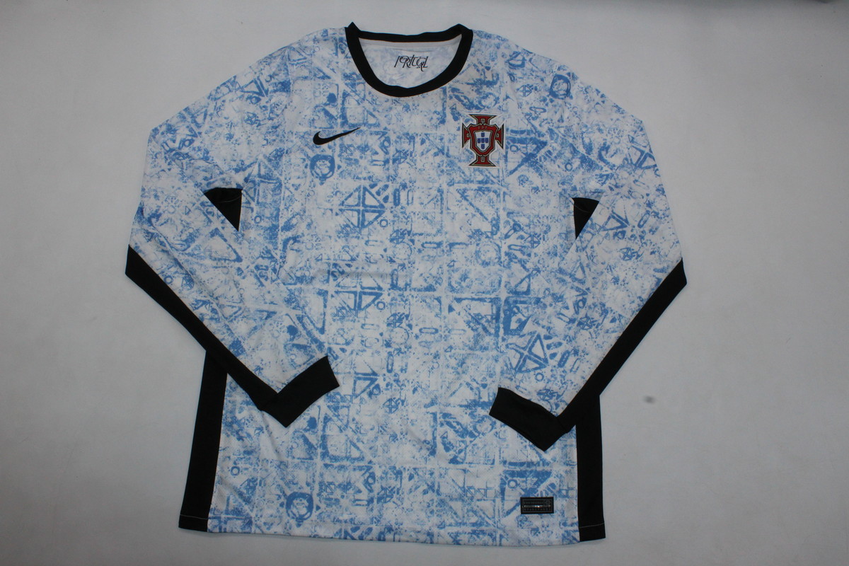 AAA Quality Portugal 2024 Euro Away White/Blue Long Jersey